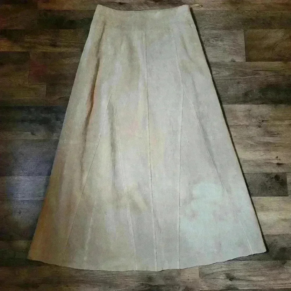 Valerie Stevens 100% Leather Maxi Flare Camel Skirt Size 8